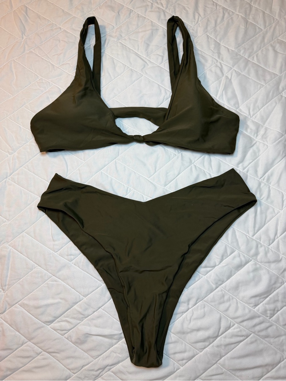 Women’s Army Green Knot-Front Bikini Set